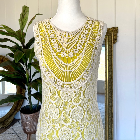 Yellow and White Lace Mini Dress - Picture 3 of 4